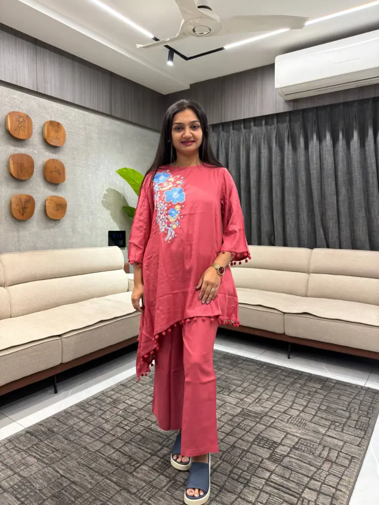 Terracotta Bloom Hand-Embroidered Cotton Cord Set