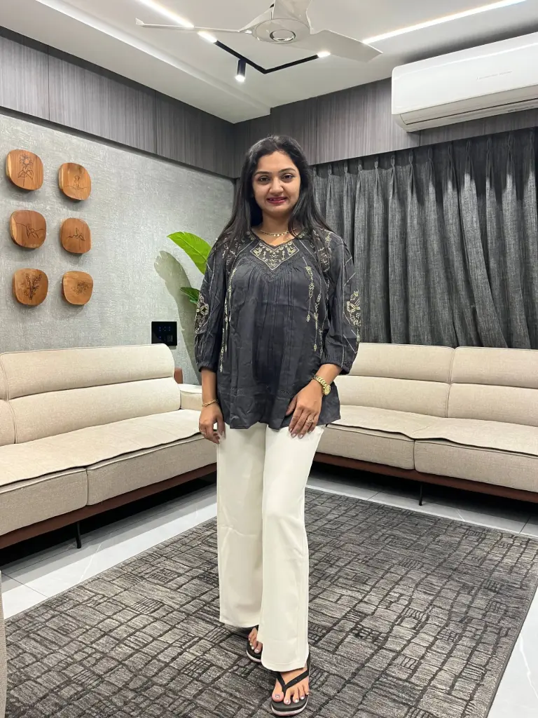 Midnight Gold Embroidered Cotton Top