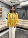 Mustard Heritage Embroidered Cotton Top