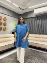 Blue Embroidered Cotton Tunic