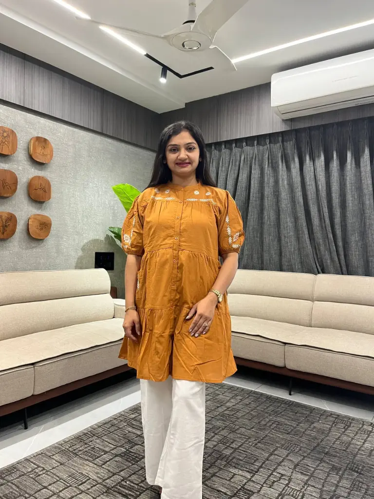 Orange Embroidered Cotton Tunic