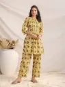 Yellow Cotton Floral Pleated Co-ord Set