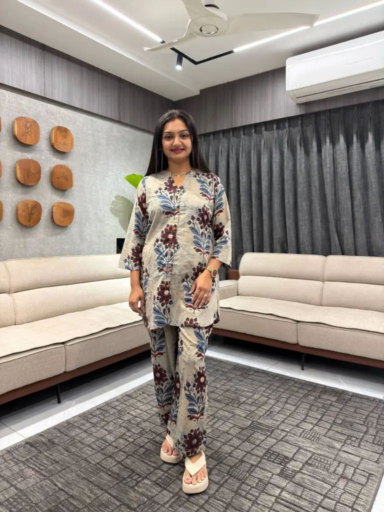 Multicolor Pure Cotton Floral Printed A-line Co-ord Set