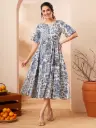Blue Pure Cotton Floral Printed Fit & Flare Dress
