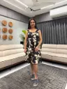 Black & Cream Pure Cotton Floral Printed Fit & Flare Dress