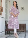Purple Pure Cotton Floral Printed Flared Kurta
