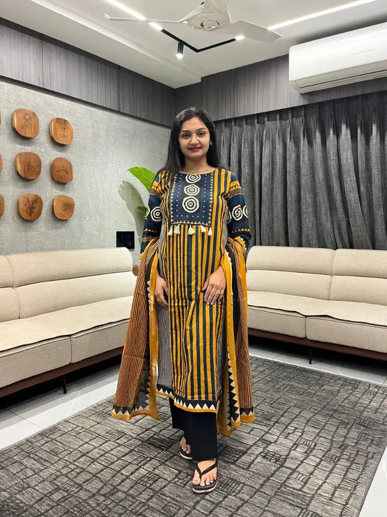 Midnight Mustard Designer Cotton Kurta Set