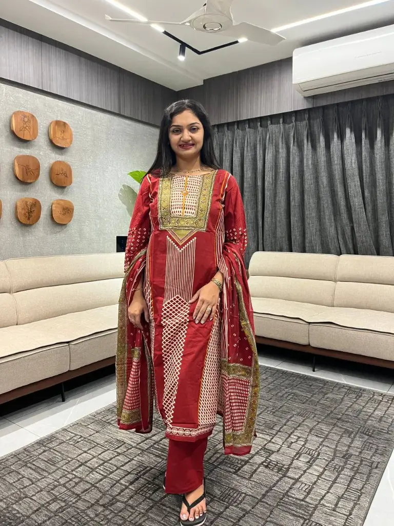 Royal Red Designer Cotton Kurta Set