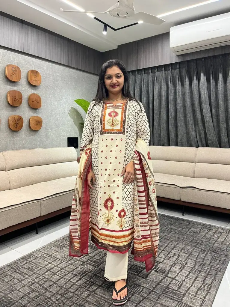 Crimson Bloom Printed Cotton Suit Set