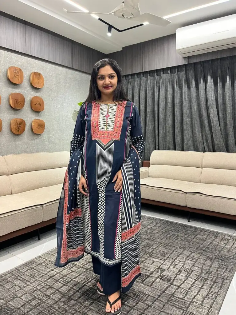 Midnight Stripe Hand-Worked Cotton Suit Set