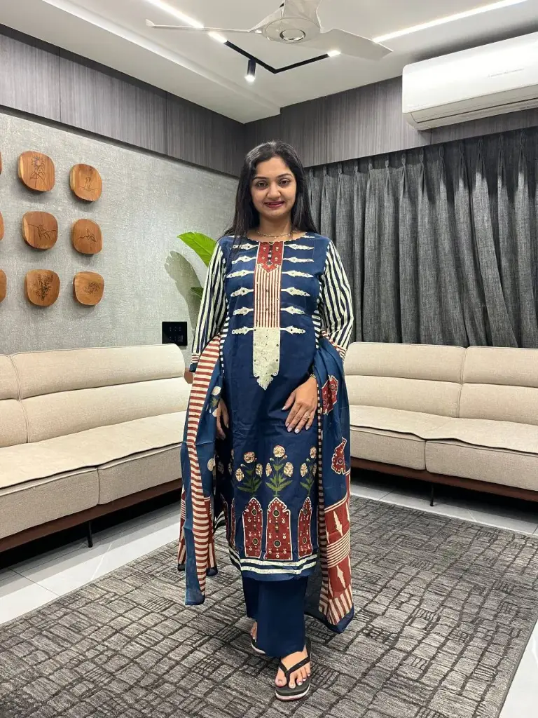 Midnight Bloom Hand-Worked Cotton Suit Set