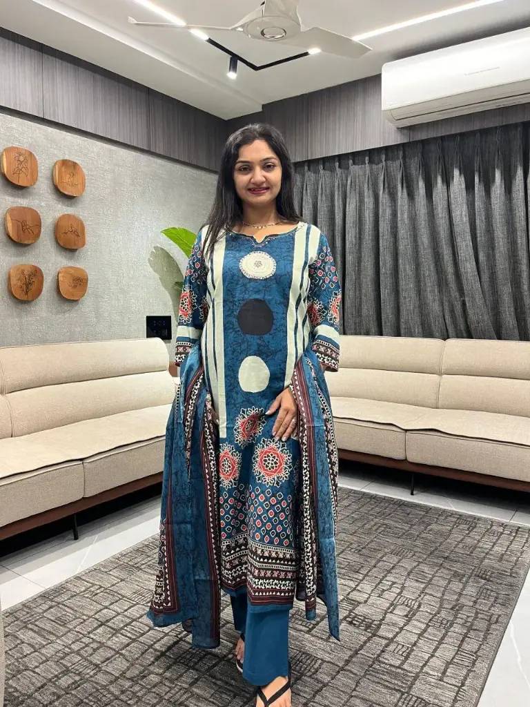 Teal Mandala Hand-Worked Cotton Suit Set