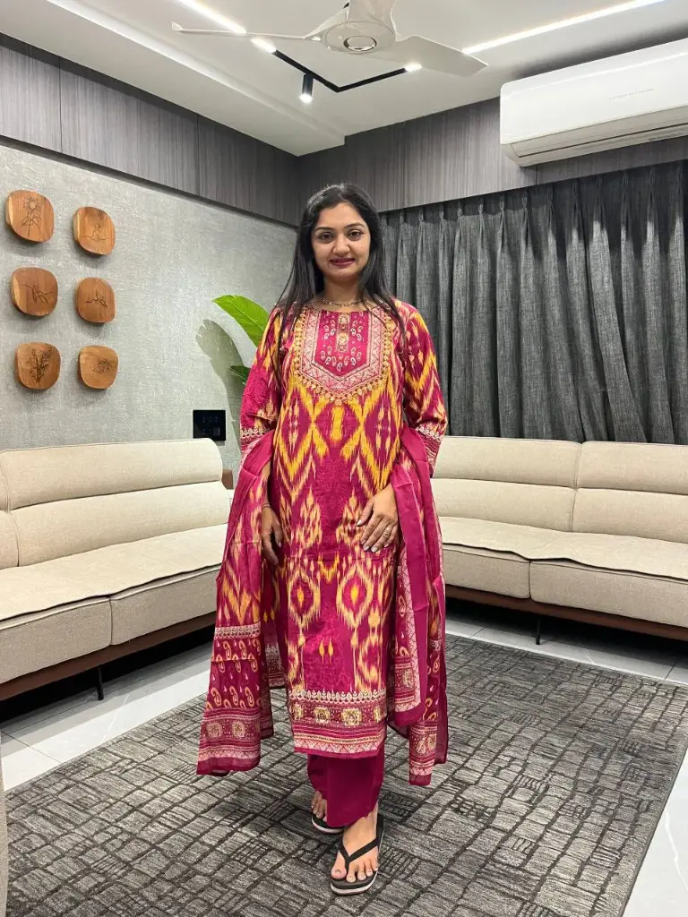 Ivory Lotus Hand-Worked Cotton Suit Set