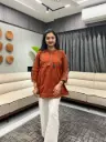 Rust Elegance Dobby Cotton Embroidered Top