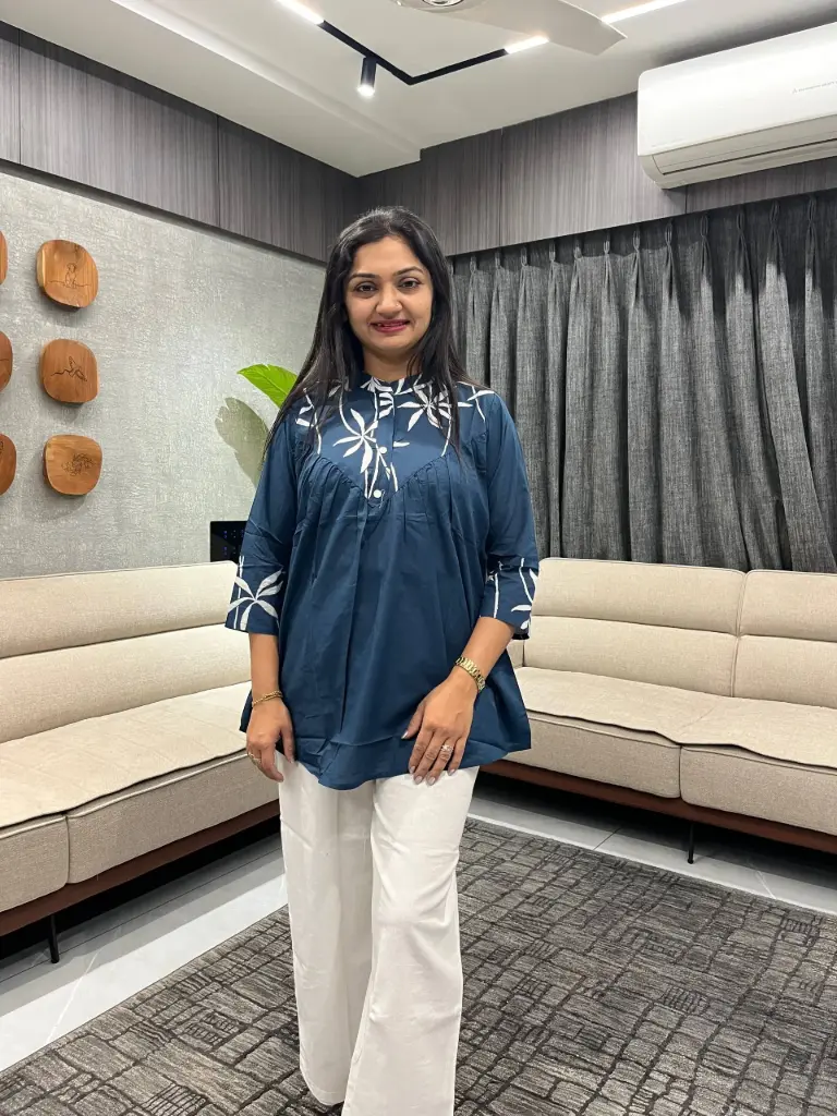 Ocean Blue Floral Cotton Top