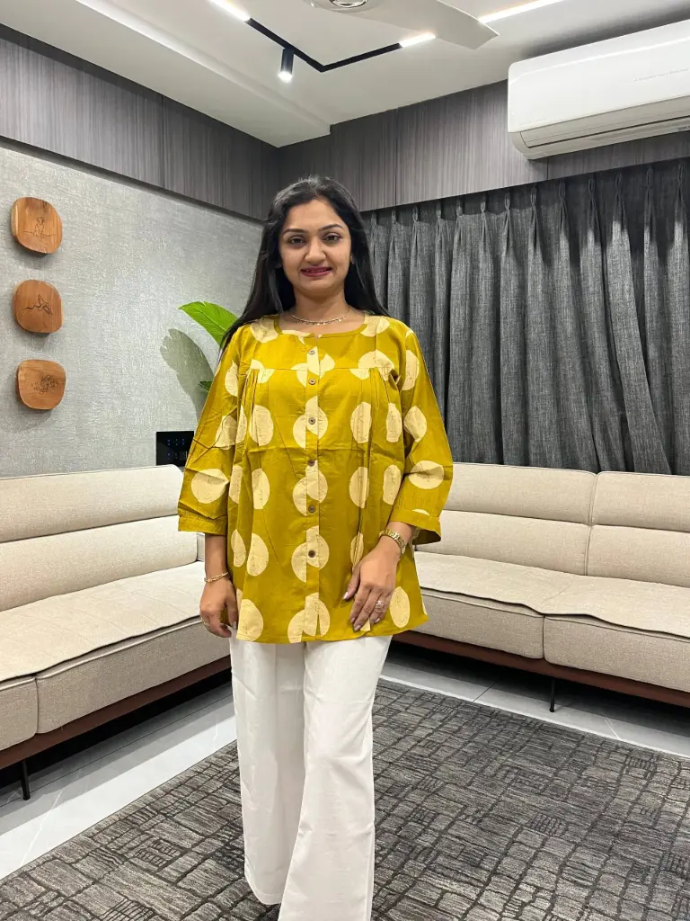 Sunshine Mustard Printed Cotton Top