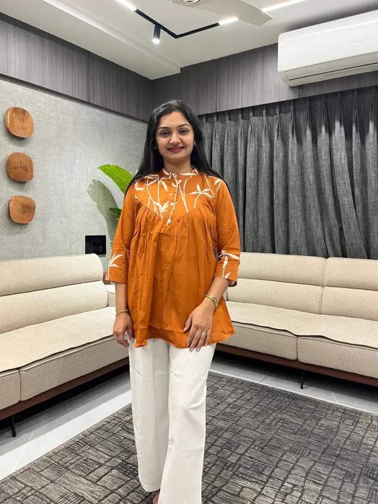 Rust Radiance Leaf Print Pleated Tunic