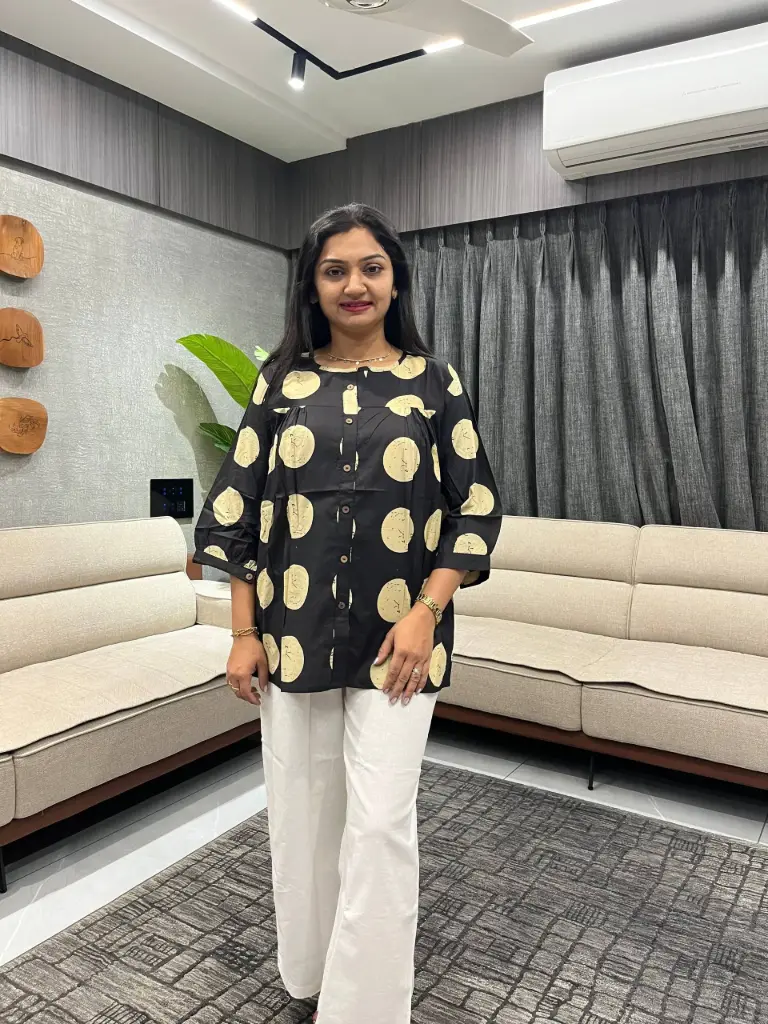 Midnight Polka Dot Cotton Pleated Tunic