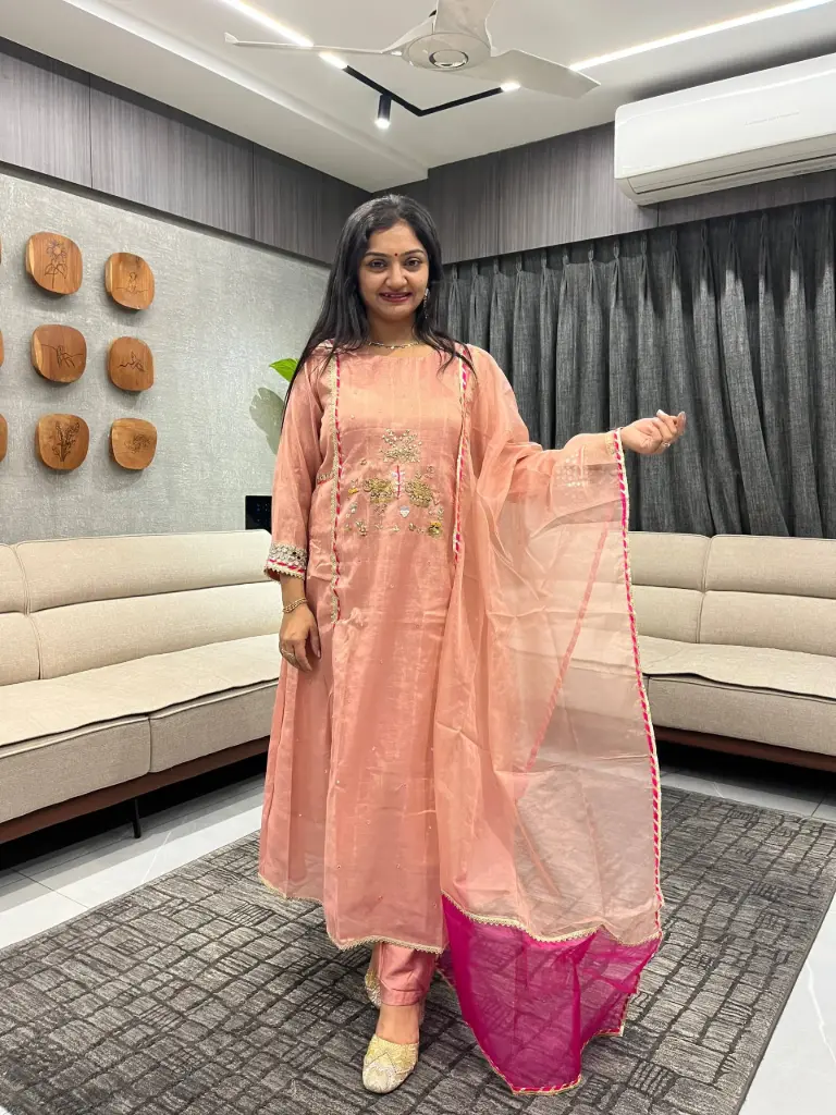 Peach Glow Handcrafted Simmer Suit Set