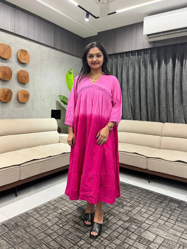 Pink Ombre Dobby Cotton Dress