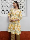 Off White Pure Cotton Floral Printed A-Line Tunic