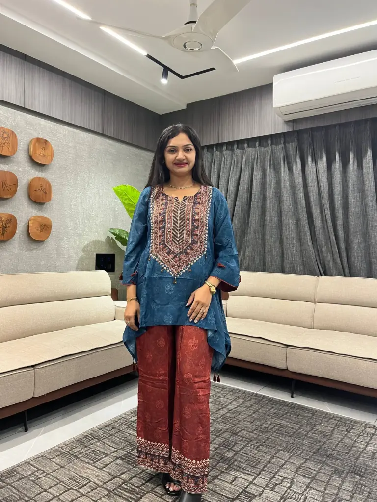 Teal Rust Designer Crepe Co-ord Set