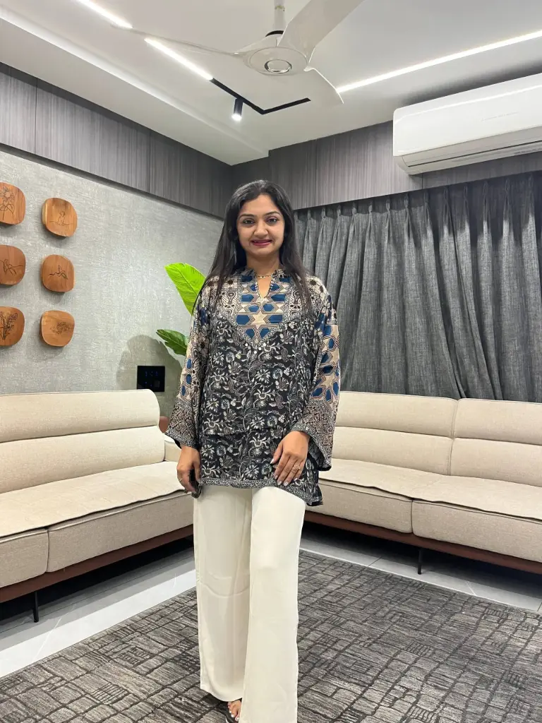 Midnight Elegance Printed Crepe Shirt