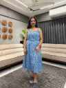 Blue Pure Cotton Ethnic Motifs Printed A-line Dress
