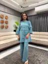 Teal Blue Schiffli Cotton Co-Ord Set