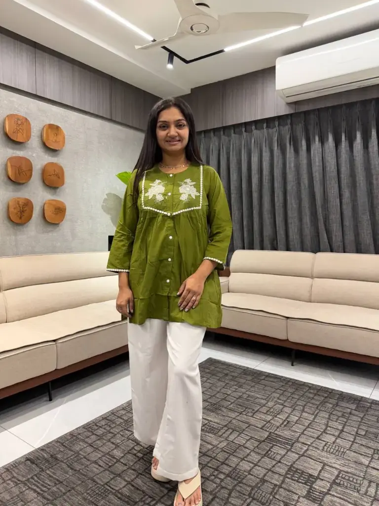 Olive Glow Mirror Work Cotton Tunic