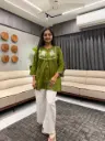 Olive Glow Mirror Work Cotton Tunic