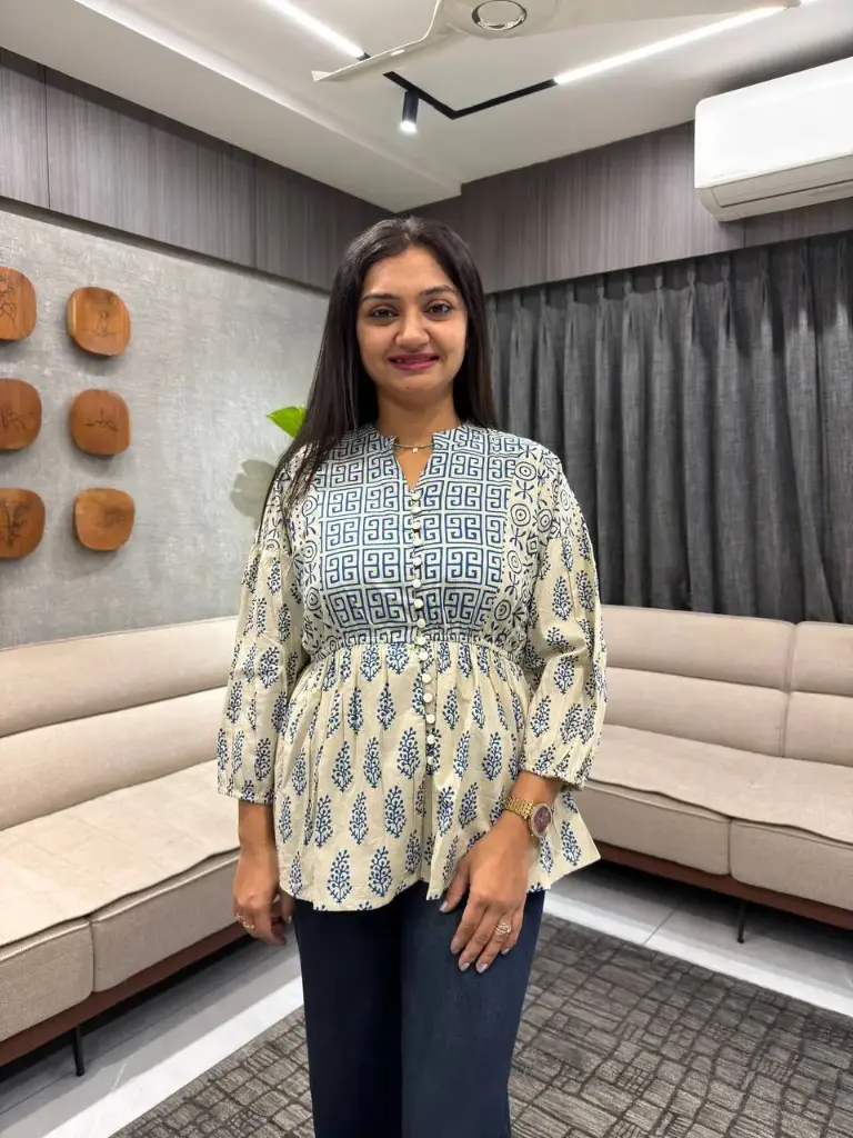 Indigo Bloom Printed Cotton Top