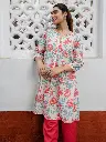 Elegant Ivory Bloom Floral Cotton A-Line Tunic