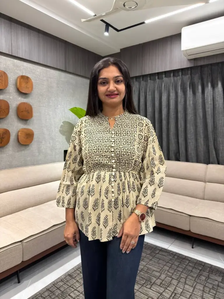 Ebony Lattice Printed Cotton Peplum Top