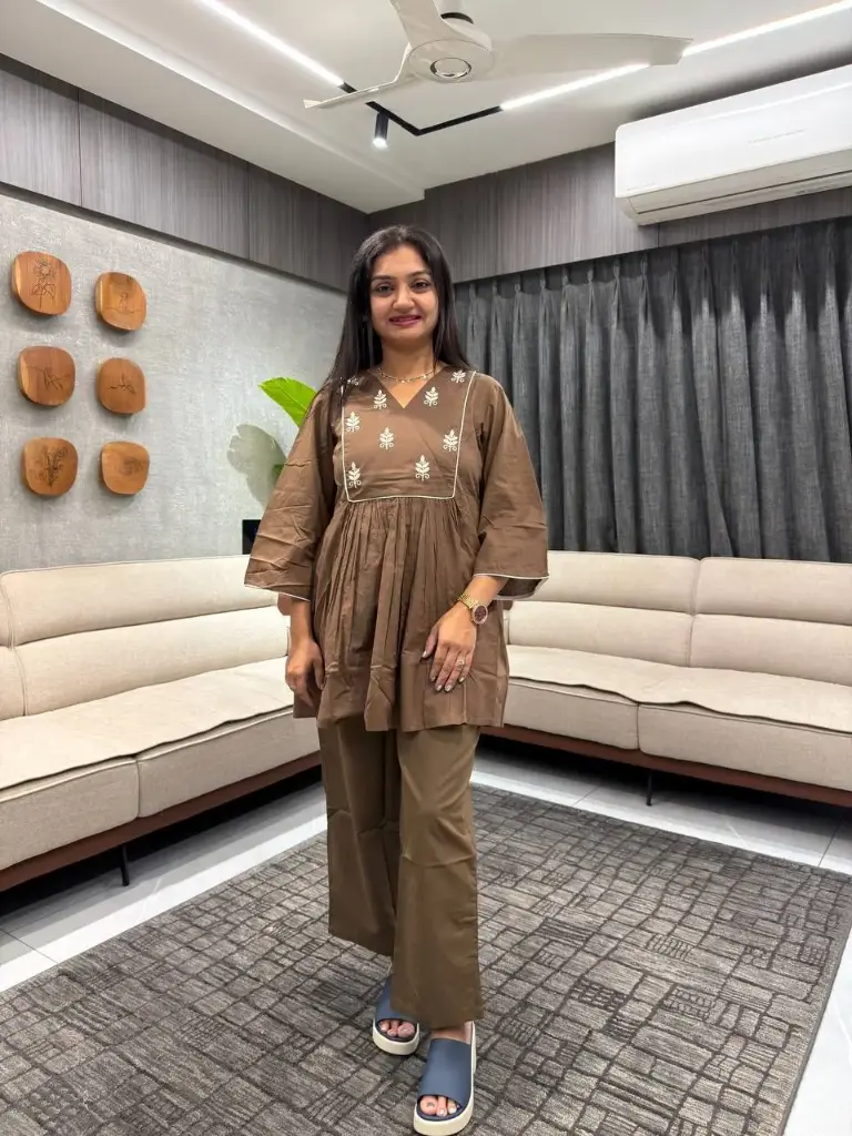 Mocha Mist Embroidered Cotton Co-ord Set