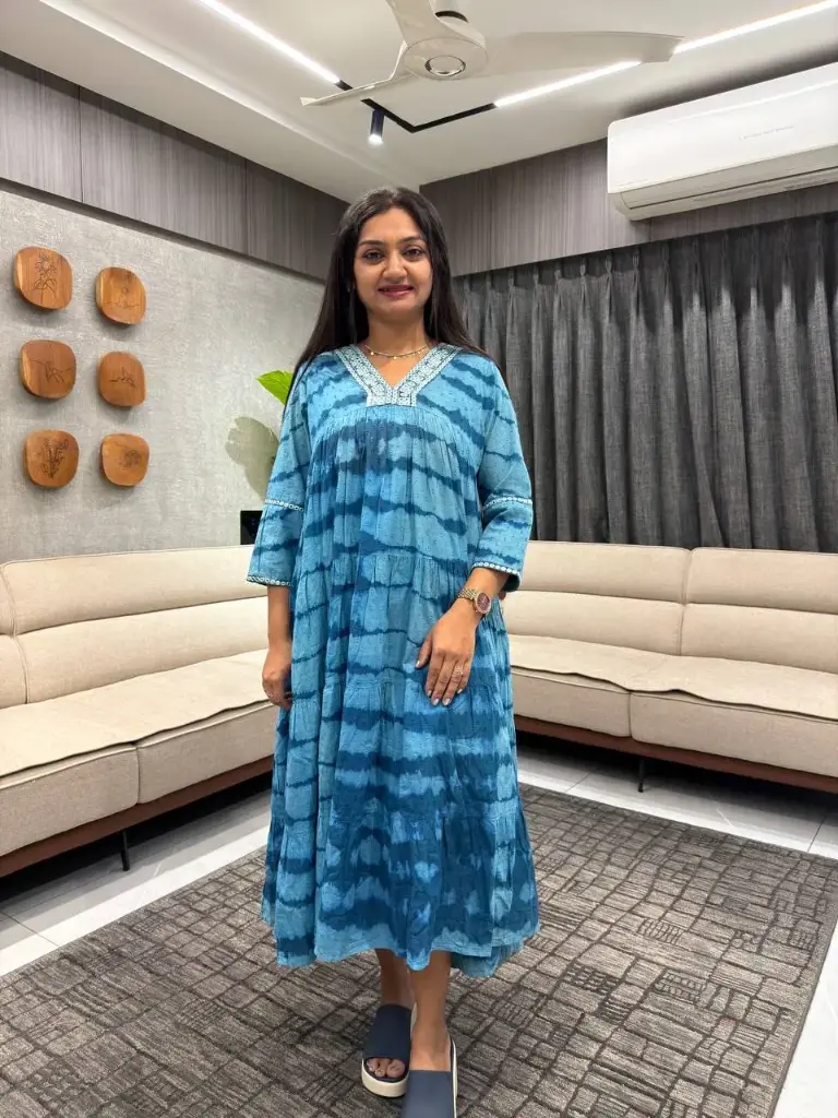 Indigo Shaded Mull Mull Dobby Maxi