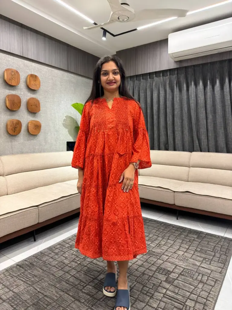 Crimson Motif Tiered Cotton Maxi