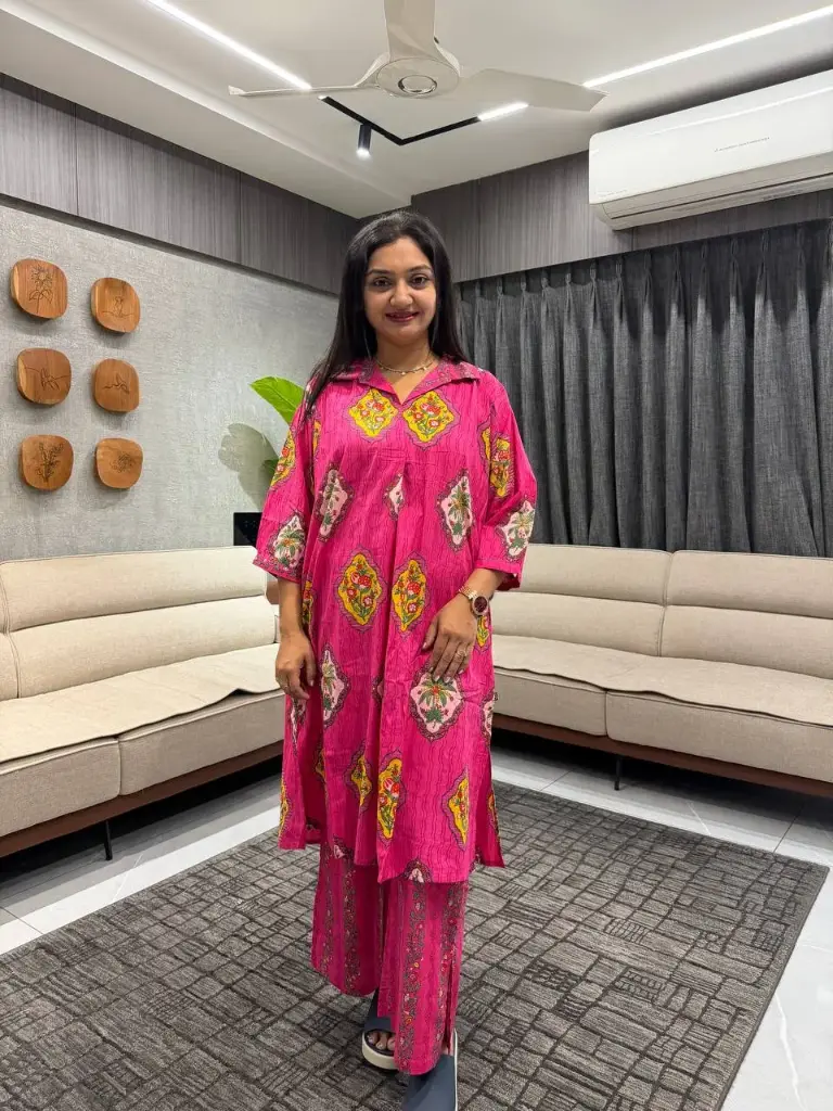 Rani Pink Printed Cotton Cord Set