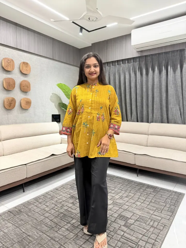 Saffron Bloom Premium Cotton Tunic