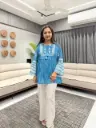 Azure Shibori Embroidered Cotton Tunic