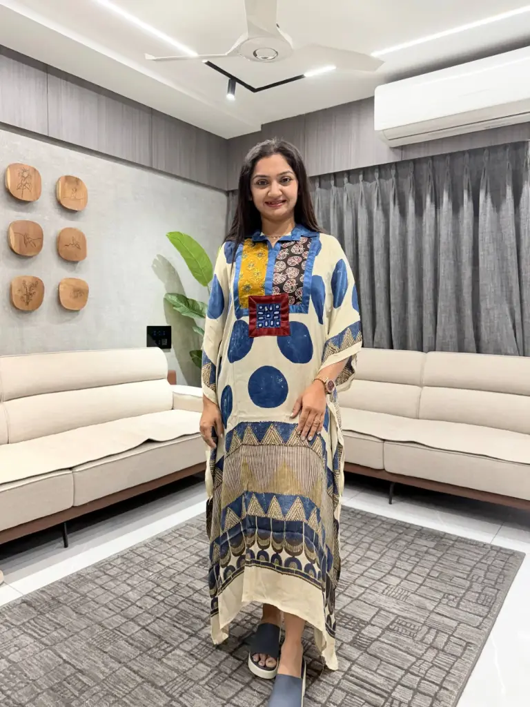 Indigo Mandala Heritage Modal Silk Kaftan