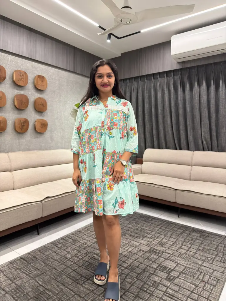 Aqua Floral Random Print Boho Tunic