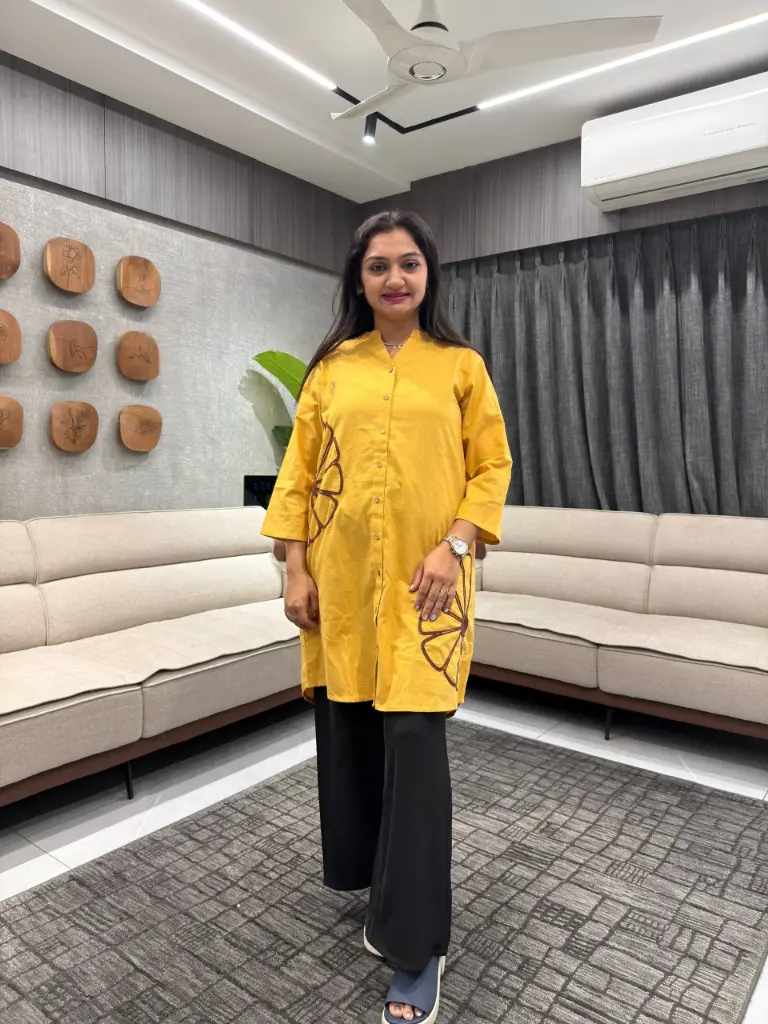 Mustard Bloom Dori Work Cotton Tunic