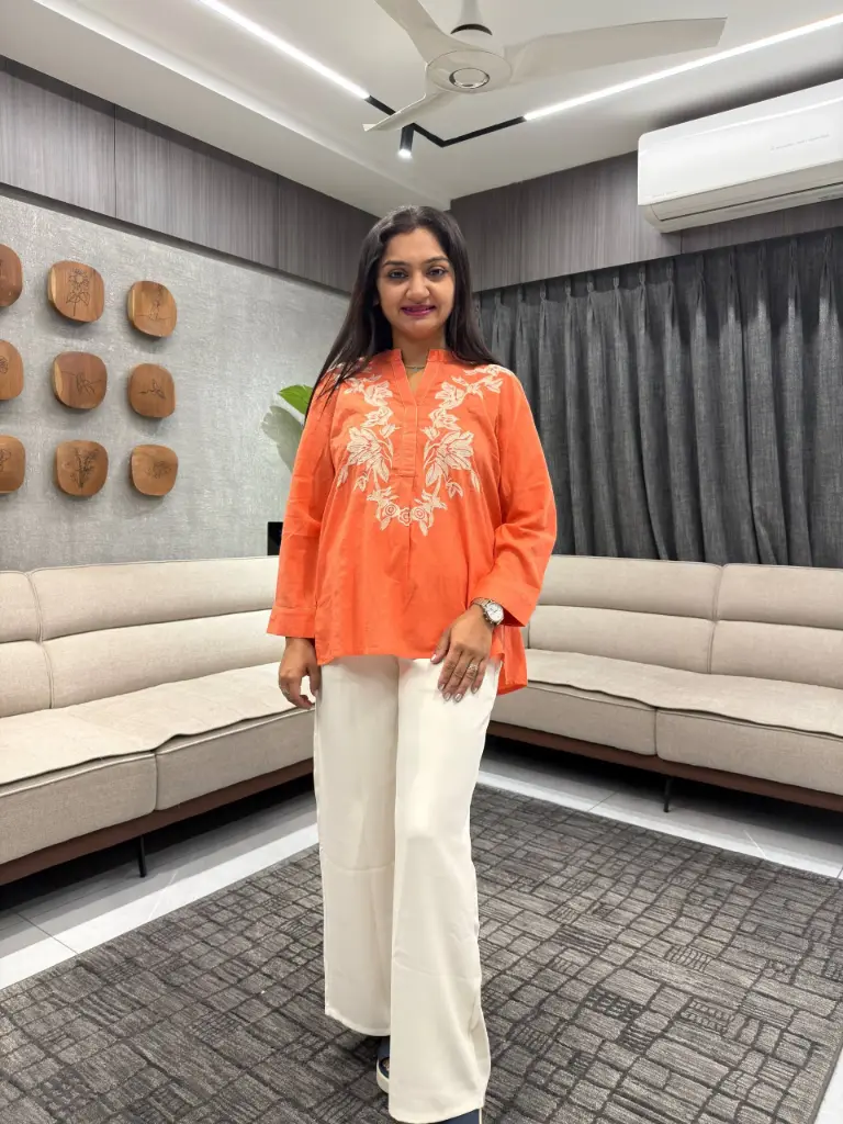 Coral Bloom Embroidered Cotton Tunic