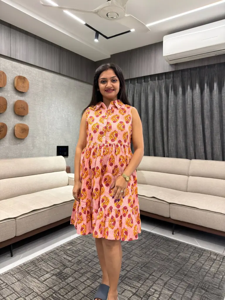 Pink Pure Cotton Floral Printed Fit & Flare Dress