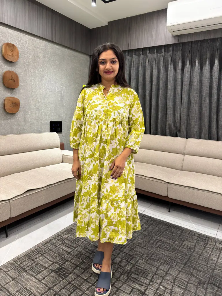 White Pure Cotton Floral Printed A-line Dress