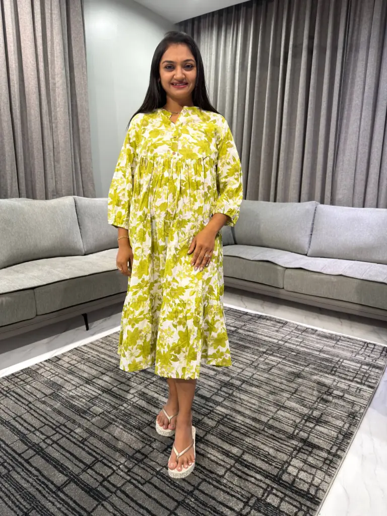 White Pure Cotton Floral Printed A-line Dress