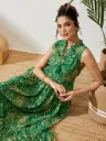 Green Georgette Floral Printed Fit & Flared Dress