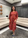 Red Pure Cotton Ethnic Motifs Printed A-line Dress