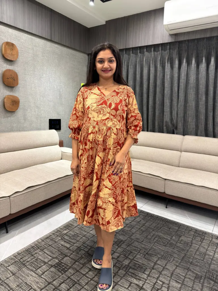 Maroon Pure Cotton Floral Printed Flared Dress